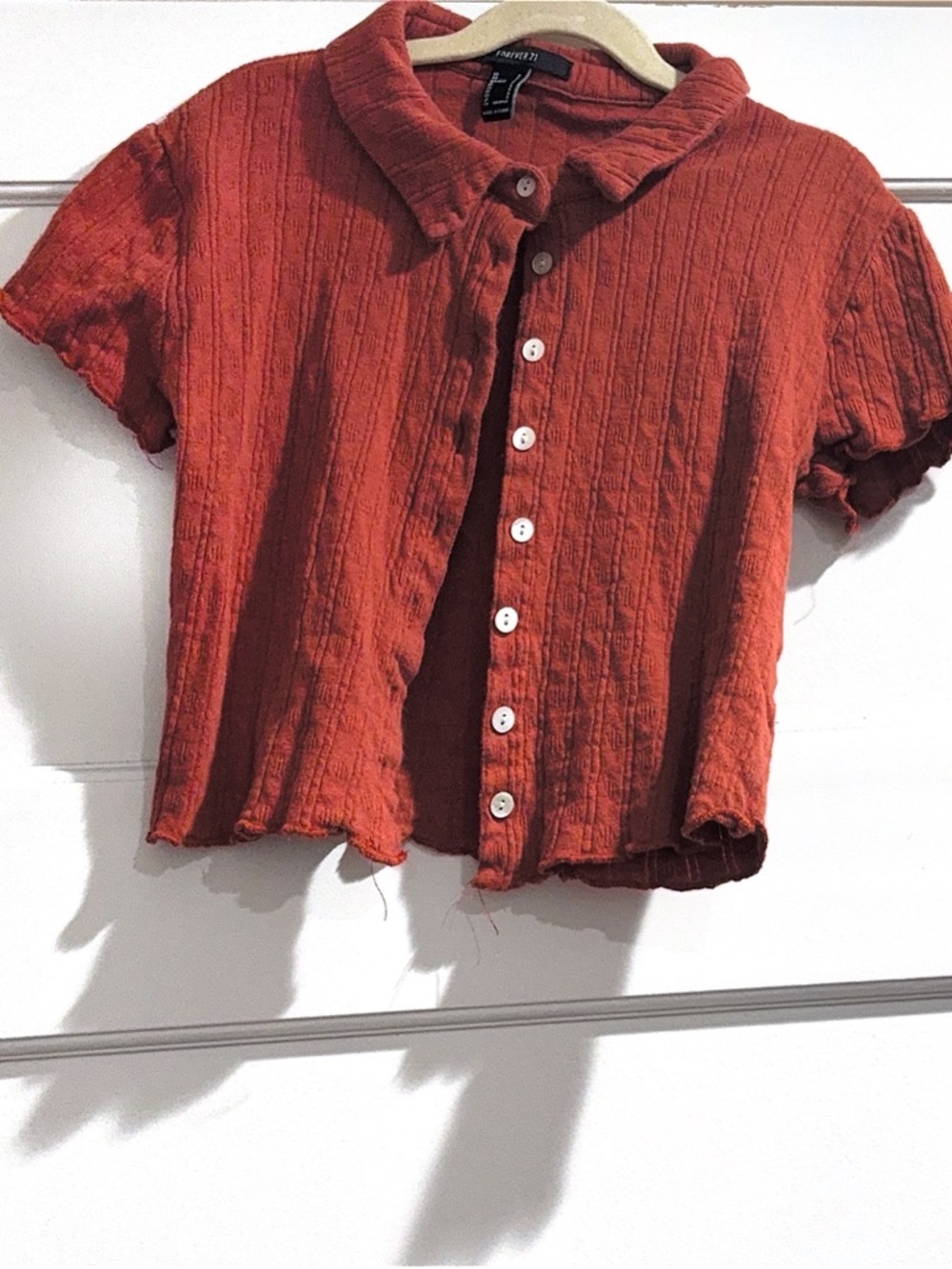 Forever 21 Burnt Orange Collared Button down Crop top